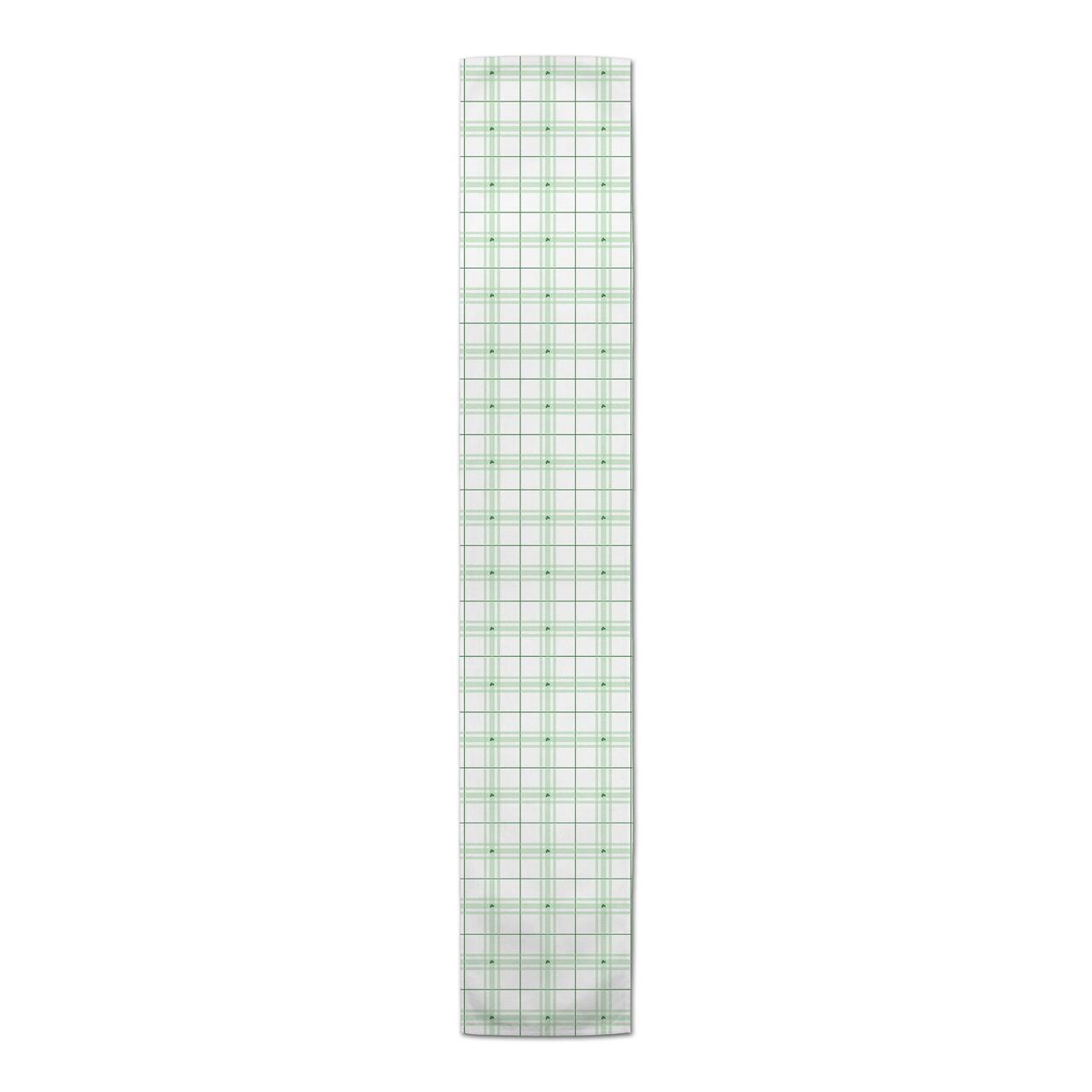 90" Green & White Clover Plaid Poly Twill Table Runner